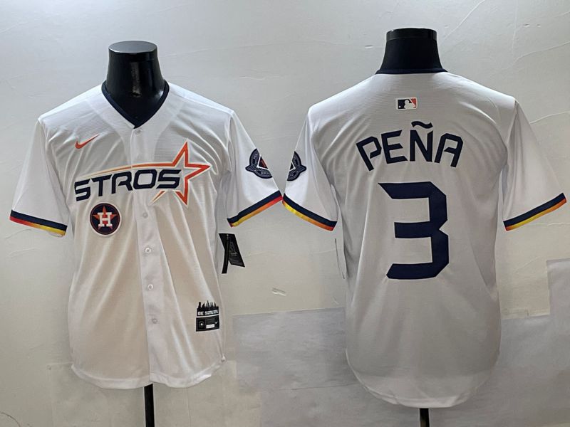 Men Houston Astros #3 Pena White three generations Joint Name Nike 2025 MLB Jersey style 10->houston astros->MLB Jersey